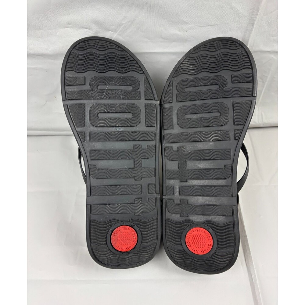 FitFlop F-Mode Leather Flatform Strappy Back-Strap Sandals Women's 8 Black Wedge - Picture 11 of 13